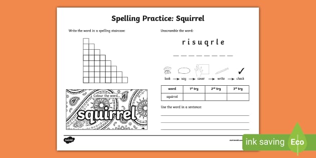 Squirrel Spelling Practice Worksheet (professor feito)