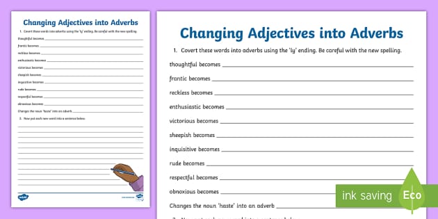 Changing Adjectives To Adverbs Ks2