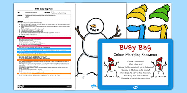 Colour Matching Snowman EYFS Busy Bag Plan and Resource Pack