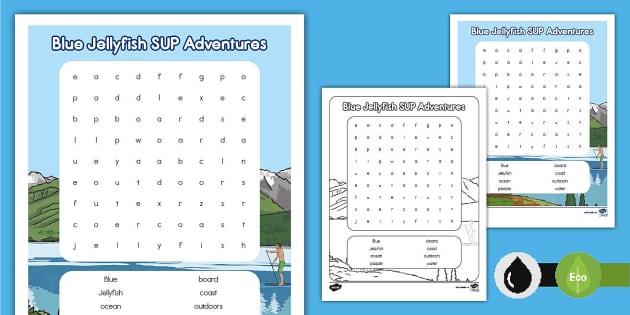 Blue Jellyfish SUP Adventures Word Search (teacher made)