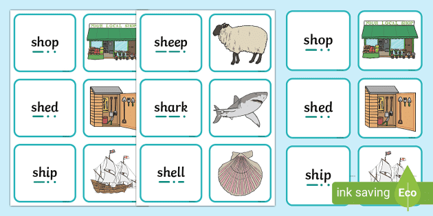 sh Sound Word and Picture Matching Cards (Teacher-Made)