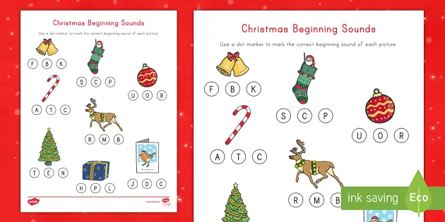 christmas beginning sounds worksheet festive phonics ela