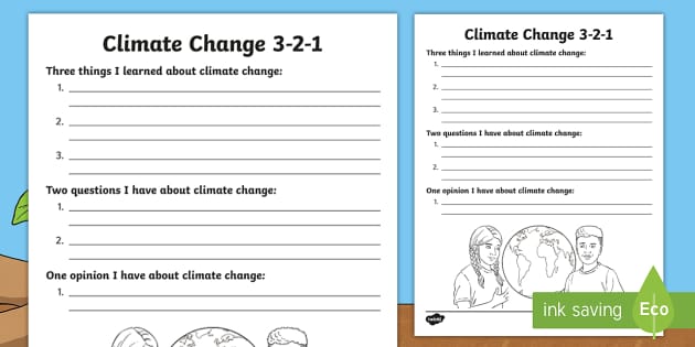 Climate Change 3-2-1 Knowledge Review Activity - Twinkl