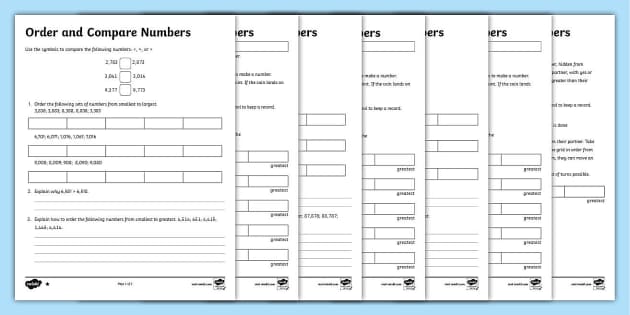 Place Value: Order and Compare Numbers Differentiated Activities for ...