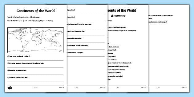 Continents of the World Worksheet KS1 - Primary Resources