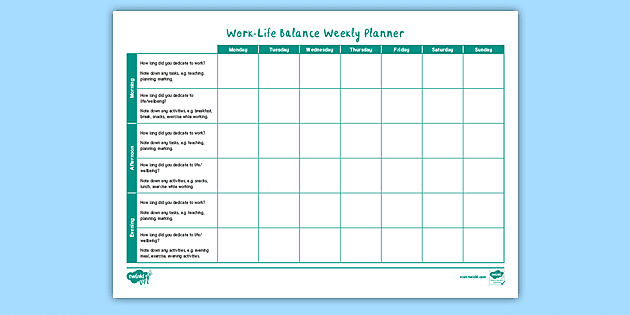 Work-Life Balance Weekly Planner (Teacher-Made) - Twinkl