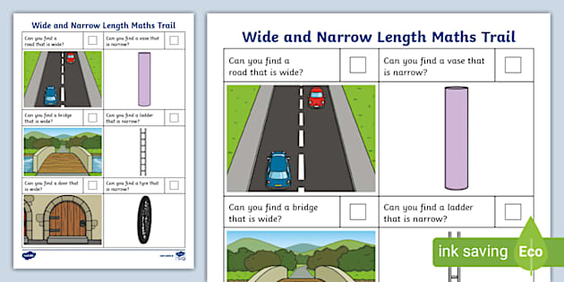 Wide and Narrow Length Maths Trail (teacher made) - Twinkl