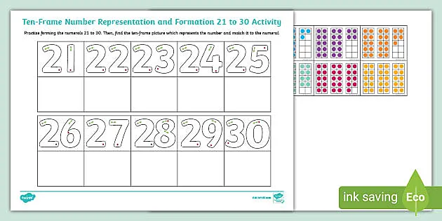 number representation and formation 21 to 30