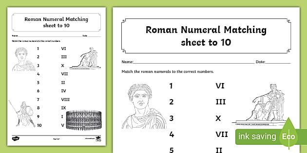 roman numerals 1 10 matching worksheet teacher made