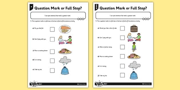 question mark or full stop differentiated worksheet activity