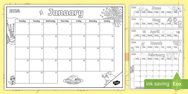 Doodle a 2024 Calendar Colouring Pages (Teacher-Made)