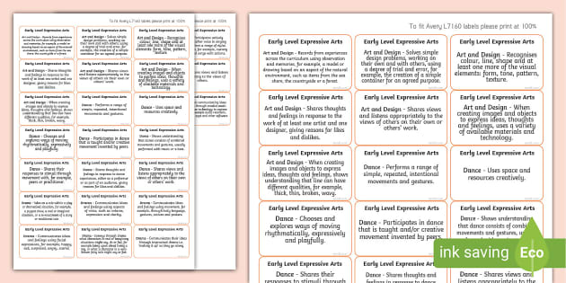 CfE Early Level Expressive Arts Benchmarks Assessment Stickers