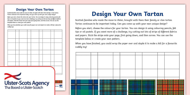 FREE! - Ulster Scots Design Your Own Tartan Activity Sheet