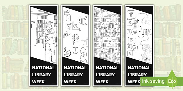 FREE National Library Week Bookmarks To Colour Twinkl