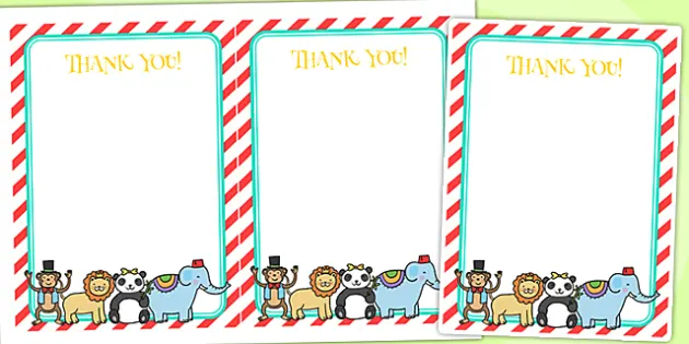 Animal Themed Birthday Party Thank You Cards (teacher made)