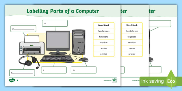 Color the Computer Parts Worksheet  Teaching computers, Kindergarten  worksheets, Computer basics