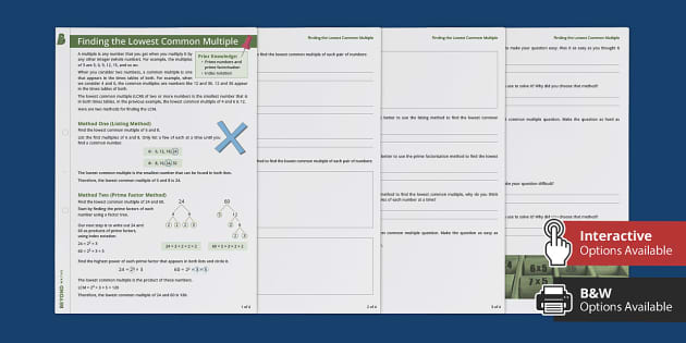 Finding the Lowest Common Multiple Worksheet (teacher made)