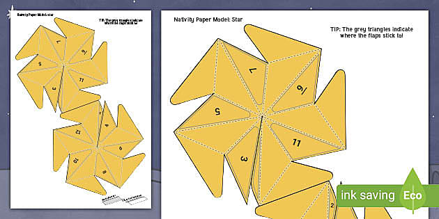 Diplomaat vorm Zwart 3D Star Paper Model | Christmas Tree Star Template | F-2