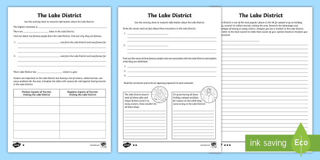 Samuel præst Katedral KS2 Facts about the Lake District Differentiated Worksheets