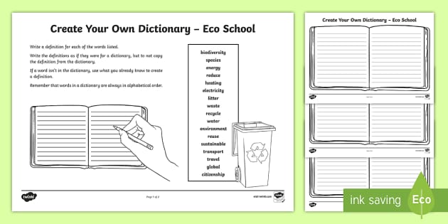 Eco School Create Your Own Dictionary Activity - Twinkl