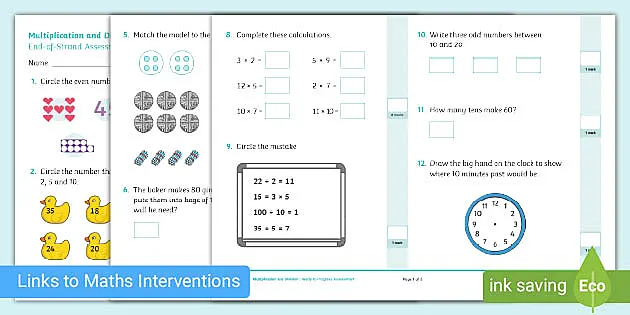 year 2 addition subtraction multiplication and division differeniated maths