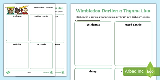 Taflen Waith Wimbledon - Darllen a Thynnu Llun Twinkl Cymru