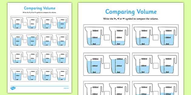 Comparing Volume Worksheet / Worksheet Pack (teacher made)