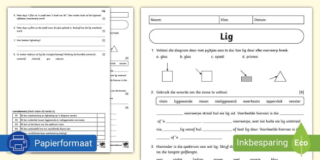 Sigbare Lig Huiswerk Aktiwiteit