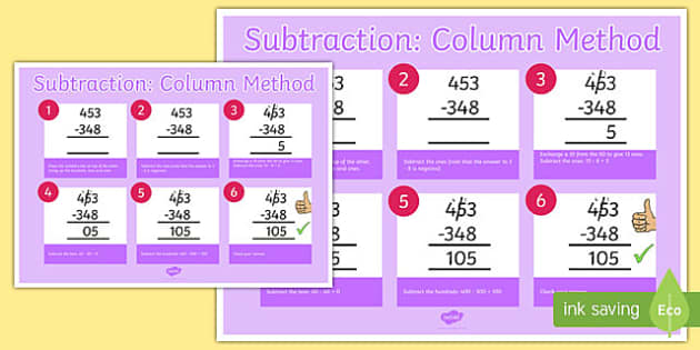 Subtraction Column Method 3 Digit Numbers Poster - Twinkl