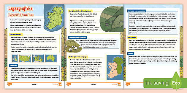 Legacy of the Great Famine (Fact File) - Twinkl