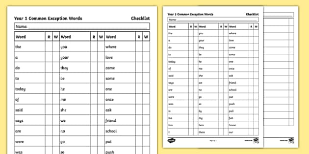 year-1-common-exception-words-checklist-assessment-pack