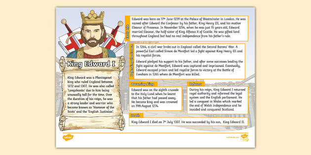 KS2 King Edward I Fact File - KS2 (teacher made) - Twinkl