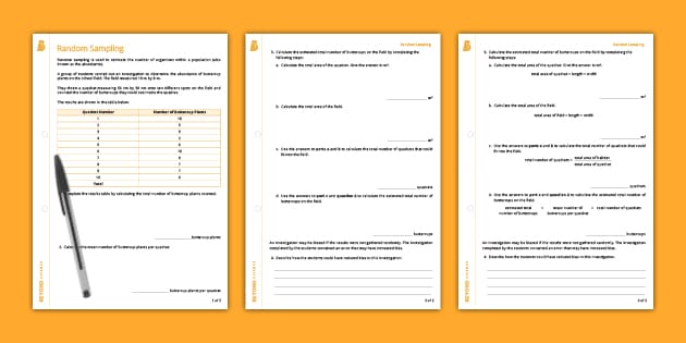 Random Sampling Worksheet | KS3 Biology | Beyond Science