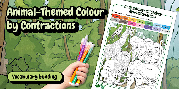Animal-Themed Colour by Contractions Worksheet