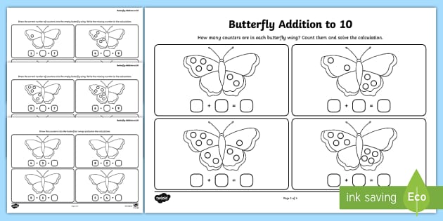 butterfly addition to 10 activity sheets teacher made