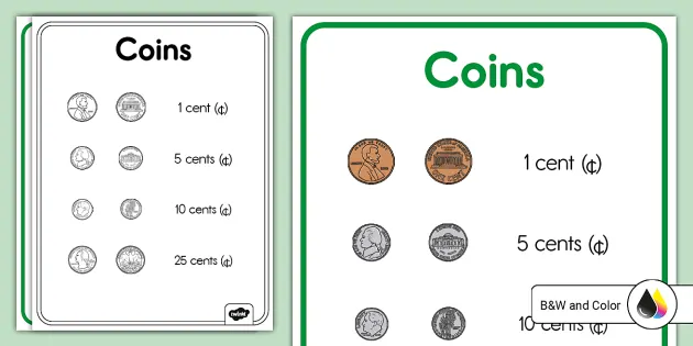 Coin Value Chart Worksheets  Coin value chart, Money chart, Coin values