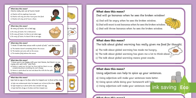 Food Idioms Multiple Choice Cards Set 3 - Twinkl