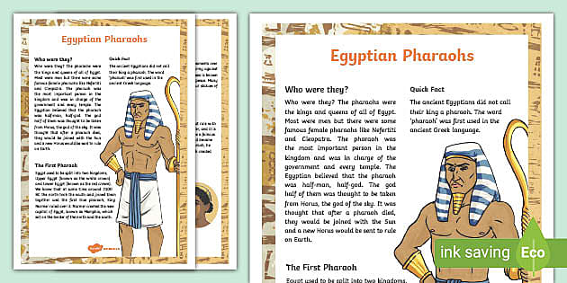 The Ancient Egyptians Pharaohs Information Print Out