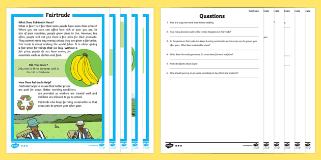 Fairtrade Differentiated Reading Prehension Activity