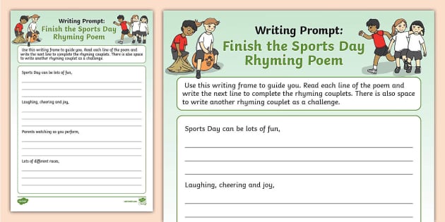 Writing Prompt: Finish the Rhyming Sports Day Poem - Twinkl