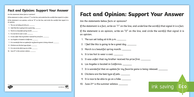 fact or opinion support your answer activity teacher made