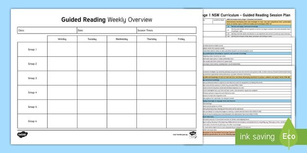 Early Stage 1 NSW Curriculum Guided Reading Planning Template