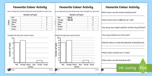 favorite color tally and bar chart worksheets teacher made