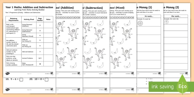 year 1 home learning activities addition subtraction