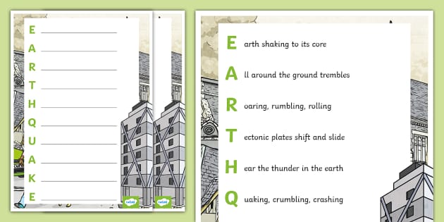 KS2 Earthquake Example Acrostic Poem - KS2 - Twinkl