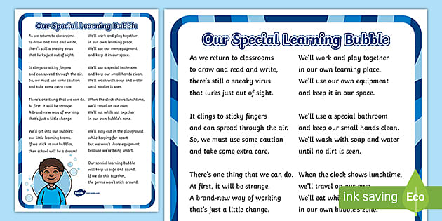 KS1 'Our Special Learning Bubble' Poem - Twinkl