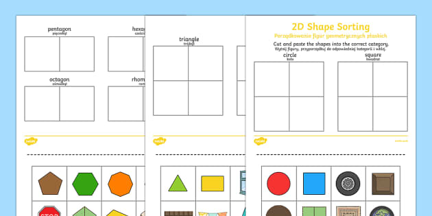 2D shape sorting worksheet / worksheet English/Polish