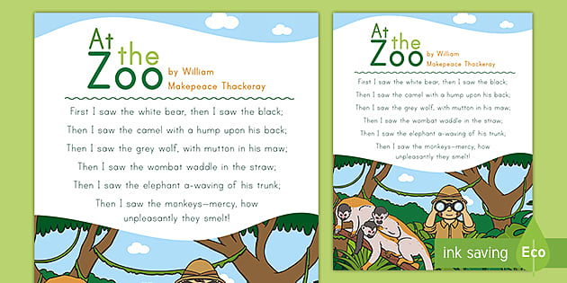 At the Zoo' Poem | Display Resource (teacher made) - Twinkl