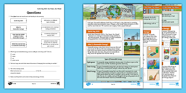 UKS2 Earth Day 2025: Our Power, Our Planet Reading Activity