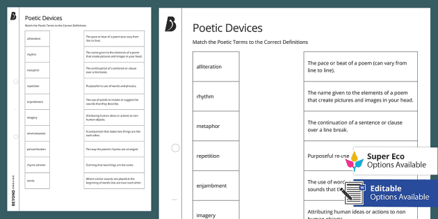 poetic devices worksheet english match and draw